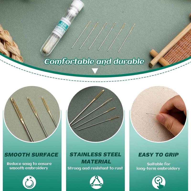 FTEVEN 30PCS Cross Stitch Needles, Size 24 Stainless Steel Embroidery Needles, Large Eye Hand Sewing Needles Blunt Golden Color with Box for Hand Sewing, Cross Stitching - Image 4